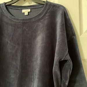 Purejill by J.Jill navy blue ribbed velvet like comfy pullover top for fall